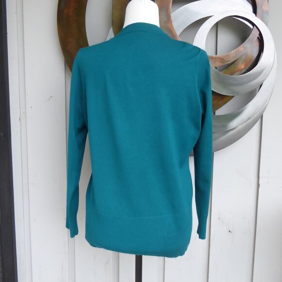 Teal Cardigan with ruffled front detail, Size Lg - Picture 3 of 3